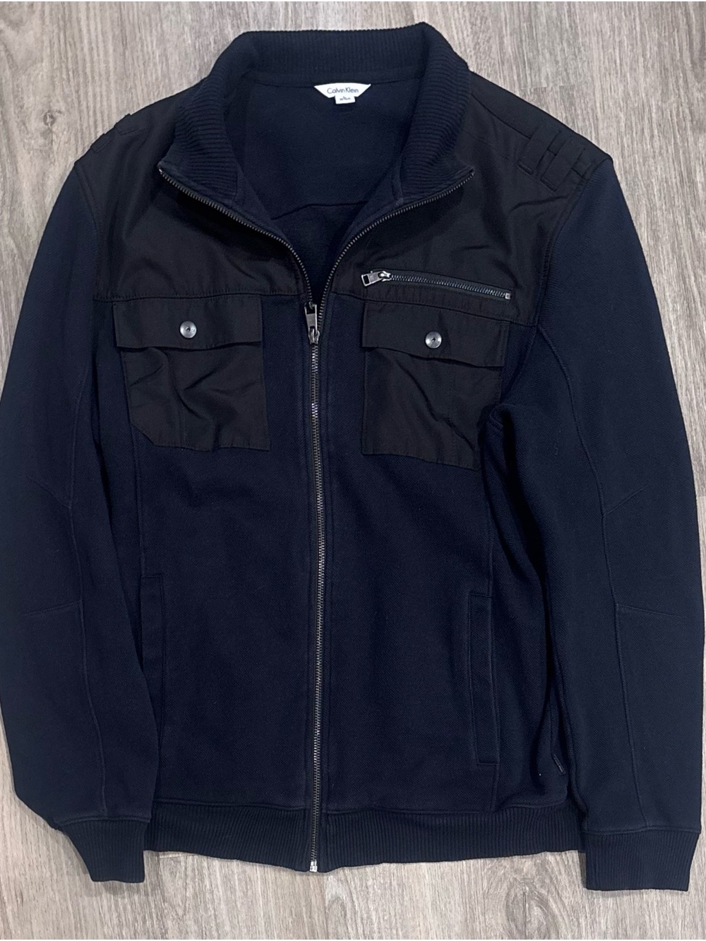Calvin Klein Navy & Black Mixed-Material Zip Jacket